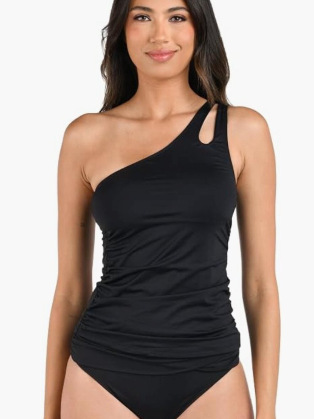 La Blanca women's One Shoulder Keyhole Tankini Swimsuit Top Black Size 8 11793